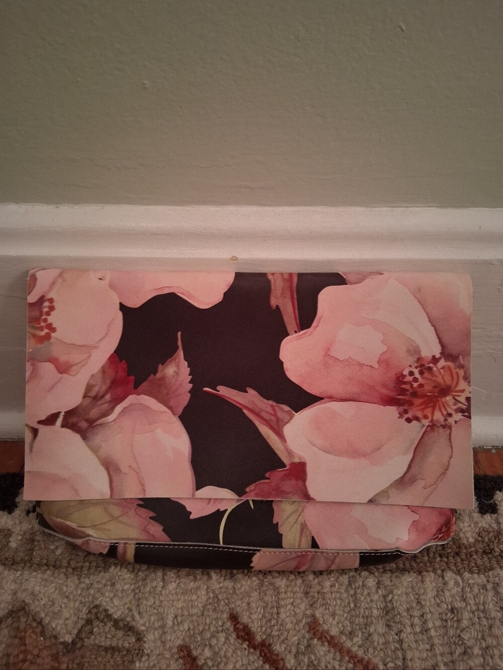 Anthropologie Floral Print Leather Clutch Purse